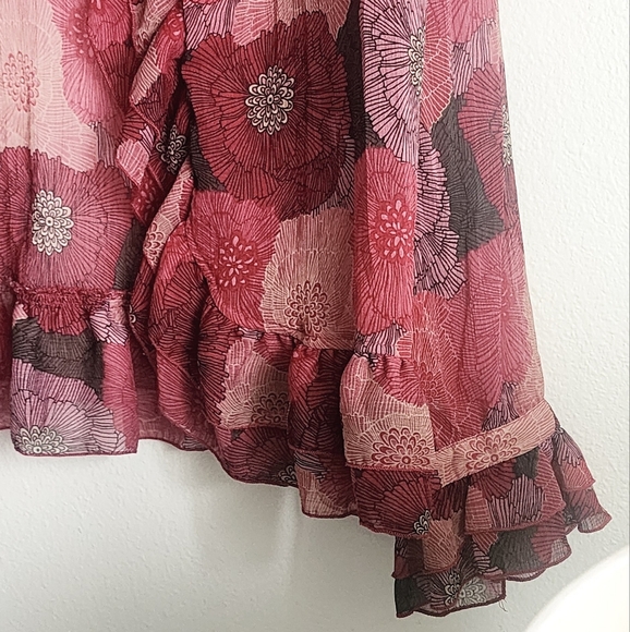 Claudia Ev Women's Sheer Chiffon Purple & Red Long Sleeve Ruffle Blouse Size 16W - Picture 3 of 10